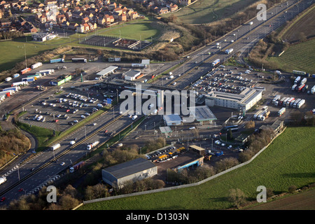 Vista aerea di Leicester Forest East motorway services sulla M1 Foto Stock