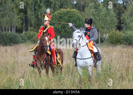 Napoleone che mostra generale francese Pierre de Colbert-Chabanais da dove egli deve attaccare a Borodinò, Russia Foto Stock