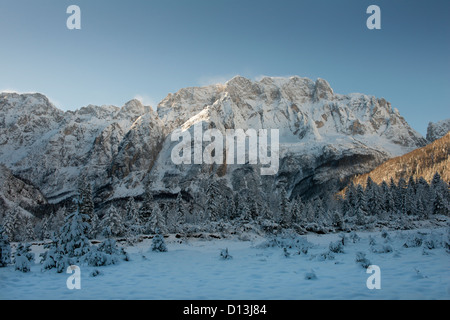 Una vista di Jof di Montasio Monte in inverno Foto Stock