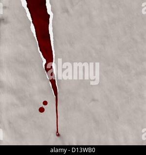 Carta strappata con gocce di sangue Foto Stock