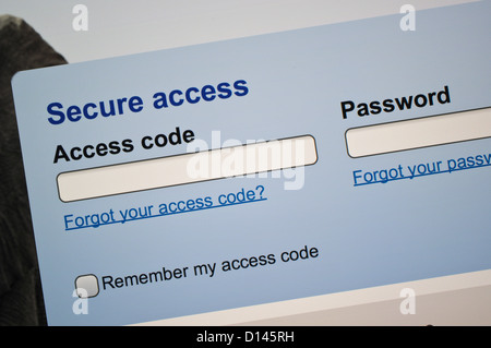 Accesso sicuro log-in nella pagina web Foto Stock