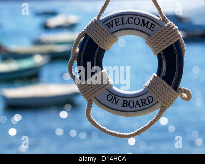 Blu cintura di sicurezza appeso sulla corda Foto Stock