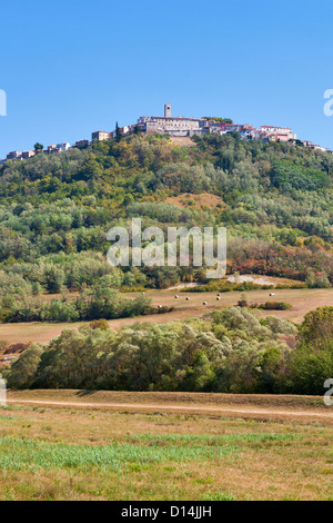 Città medievale di Montona sulla cima di una collina sulla penisola di Istria in Croazia. Foto Stock