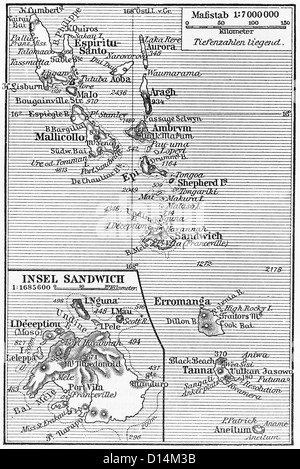Vintage map della Georgia del Sud e Isole Sandwich del Sud a partire dalla fine del XIX secolo Foto Stock