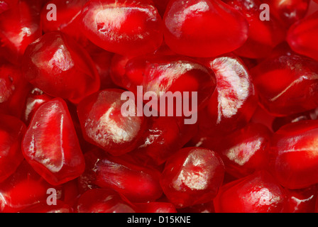 Macro di pelati semi maturi sfondo melograno Foto Stock