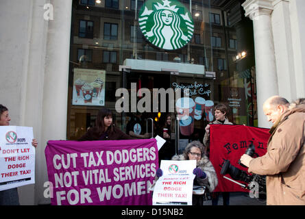Notizie TV film cameraman UK intonso attivisti protesta contro Starbucks evasione fiscale al di fuori del ramo a Islington, Londra