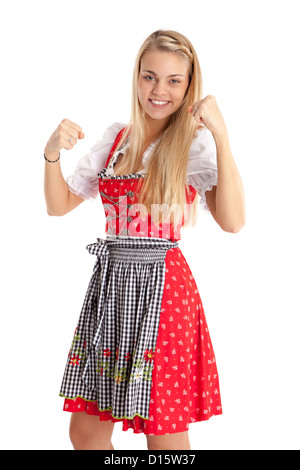 Donna in costume tradizionale cheers. Foto Stock