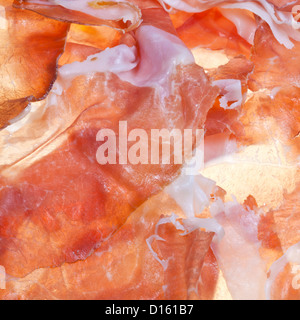 Sfondo di cibo da fette di prosciutto di Parma close up Foto Stock