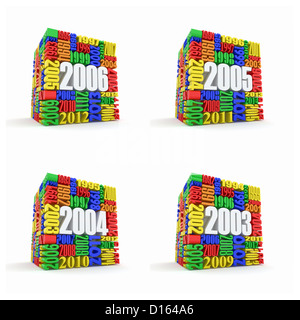 Nuovo anno 2006, 2005, 2004, 2003. Cubo costituito da numeri. 3d Foto Stock