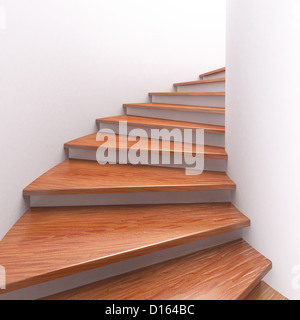 Verso l'alto. Tridimensionale di spirale scale in legno. 3d Foto Stock
