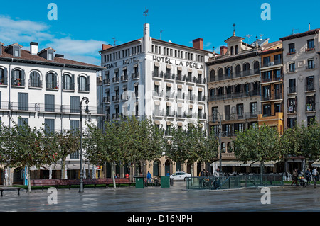 Gran Hotel La Perla nella Plaza del Castillo Pamplona in Navarra, Spagna, Europa Foto Stock