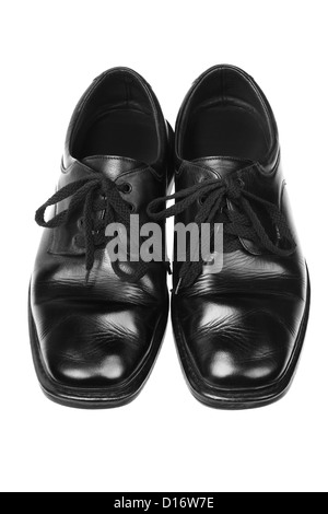 Uomini nero scarpe di cuoio su sfondo bianco Foto Stock