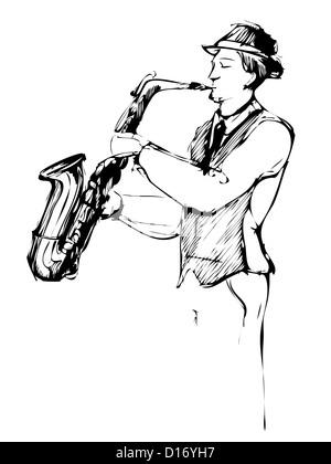 Un musicista con un sassofono schizzo arcwise Foto Stock