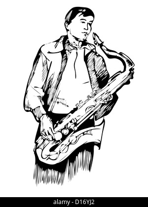 Un musicista con un sassofono schizzo arcwise Foto Stock
