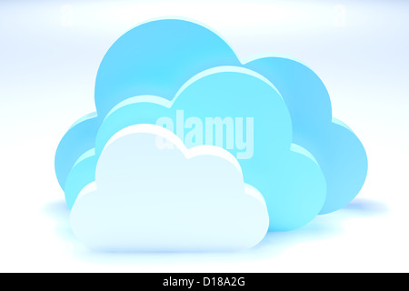 3D render illustrazione di cloud di simboli che raffigurano il cloud storages. Foto Stock