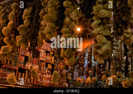 Spugne appeso sul display per la vendita presso il Grand Bazaar a Istanbul, Turchia Foto Stock