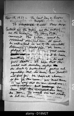 Nota di suicidio, scritto e firmato da Annie Moore. Pagina 1. Moore era un infermiere. La nota è stata trovata vicino al suo corpo in Jim Foto Stock