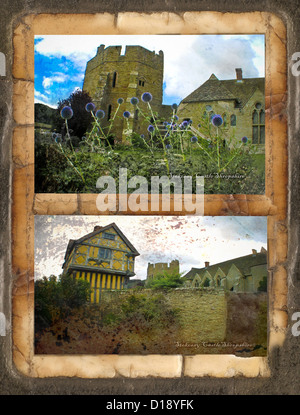 Il castello di Stokesay edito a guardare come le vecchie foto in un album Foto Stock