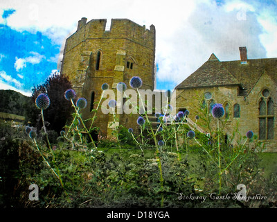 Il castello di Stokesay edito a guardare come le vecchie foto in un album Foto Stock