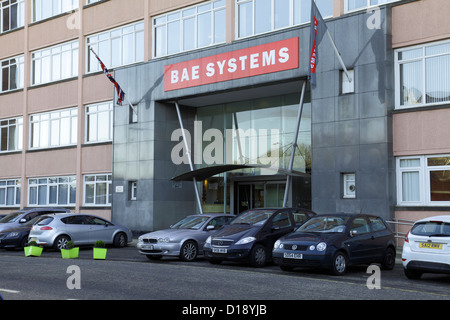 Ingresso agli uffici BAE Systems Shipyard su South Street, Scotstoun, Glasgow, Scozia, Regno Unito Foto Stock