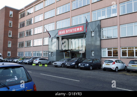 Ingresso agli uffici BAE Systems Shipyard su South Street, Scotstoun, Glasgow, Scozia, Regno Unito Foto Stock