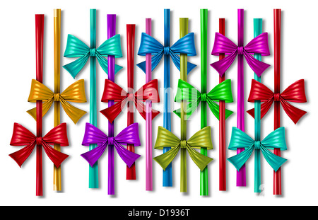 Ribbon bow elemento di design con un modello di seta a colori decorativi filamenti come una celebrazione delle feste di Natale incluso veglione di capodanno le feste di compleanno e anniversari su bianco. Foto Stock