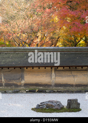 Autunno / colori autunnali foglie / fogliame a Ryōan-ji Zen tempio buddista a Kyoto in Giappone. home al famoso giardino di roccia Foto Stock