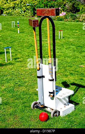 In vecchio stile Croquet attrezzature Foto Stock