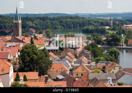 Elk188-3207v Repubblica Ceca, Telc, città vista dal campanile di San Giacomo degli anziani Foto Stock