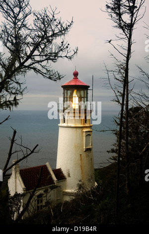 O00690-00...OREGON - Testa Heceta faro affacciato sulla costa del Pacifico a gomito diavoli parco dello stato. Foto Stock