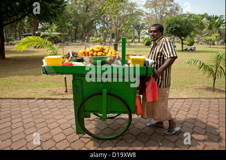 Sulla pannocchia di mais venditore in un parco di Colombo Sri Lanka Foto Stock