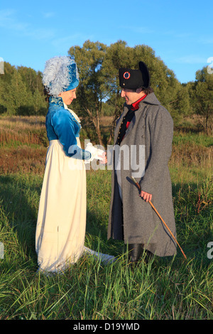 Napoleone Bonaparte (1769-1821) e la sua padrona Contessa Maria Walewska a Borodinò, Russia Foto Stock