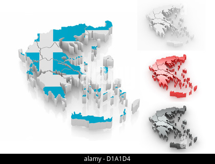 Mappa tridimensionale della Grecia in bianco sullo sfondo isolato. 3d Foto Stock