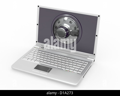 Computer portatile in acciaio con serratura di sicurezza. Password. 3d Foto Stock