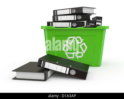 Le cartelle nel cestino su sfondo bianco. 3d Foto Stock