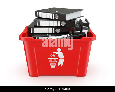 Le cartelle nel cestino su sfondo bianco. 3d Foto Stock