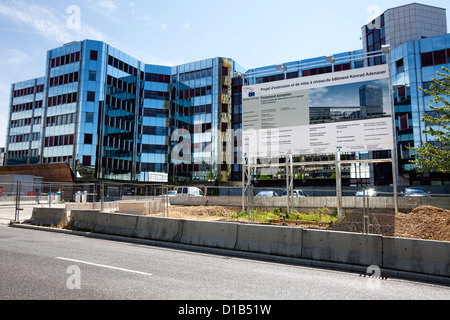 Schema della scheda informazioni, sito in costruzione, il nuovo edificio del Parlamento europeo, Konrad Adenauer Building, LUSSEMBURGO, Europa Foto Stock