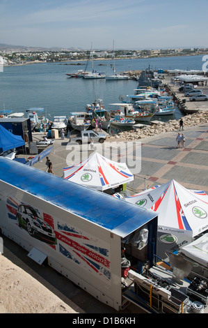 Rally Cipro Skoda UK Motorsport tented area al porto di Paphos Cipro Novembre 2012 Foto Stock