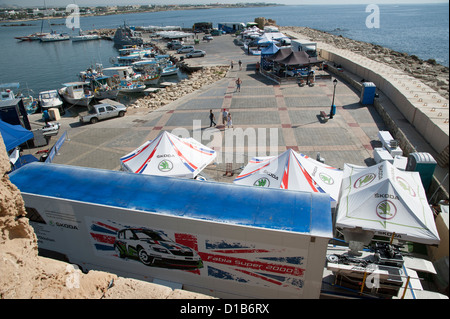 Rally Cipro Skoda UK Motorsport tented area al porto di Paphos Cipro Novembre 2012 Foto Stock