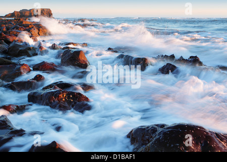 Saltwick Bay allo spuntar del giorno, guardando verso Saltwick Nab in North York Moors National Park Foto Stock