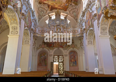 Steingaden, Alta Baviera, l'Abbazia di San Giovanni Battista chiesa, Baviera, Germania. Foto Stock