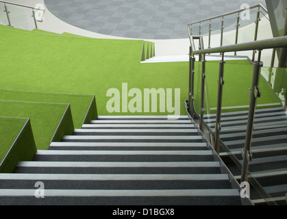 Sant'Ambrogio College, Altrincham, Regno Unito. Architetto: Sheppard Robson, 2012. Dettaglio della scalinata che conduce a Atrium. Foto Stock