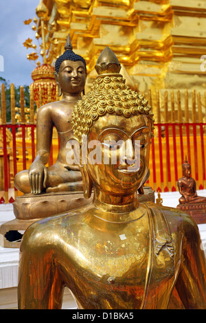 Golden statua del Buddha al Wat Prathat Doi Suthep Temple, Chiang Mai, Thailandia Foto Stock