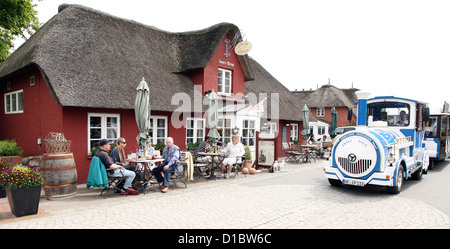 Amrum, nebbia, Germania, isola di ristorante e bricco Inselbahn Foto Stock