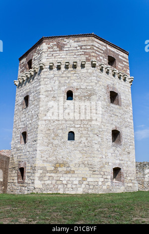 Antica torre della Fortezza di Belgrado oltre il cielo blu Foto Stock