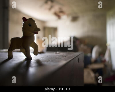 Aprile 30, 2012 - Woonsocket, Rhode Island, Stati Uniti - un bambino giocattolo di un piccolo cavallo rimane, insieme con gli altri possedimenti in una casa precluso in Woonsocket, Rhode Island, Stati Uniti (credito Immagine: © David H. pozzetti/ZUMAPRESS.com) Foto Stock