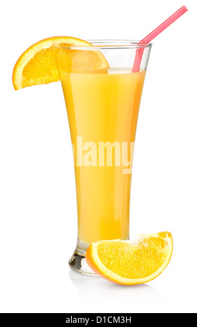 Orange juice in a glass isolated on white background Foto Stock