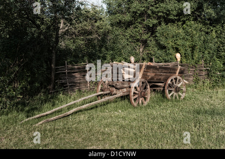 Vecchio ucraino carrello sull'erba verde Foto Stock