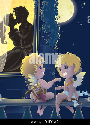 San Valentino. Cartone animato con amorini Foto Stock