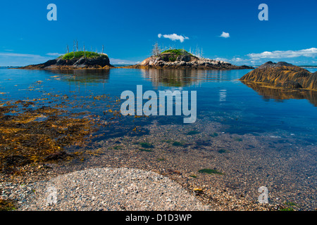 Isole di nebbia come visto da ovest Ironbound Isola, Nova Scotia, Canada. Foto Stock